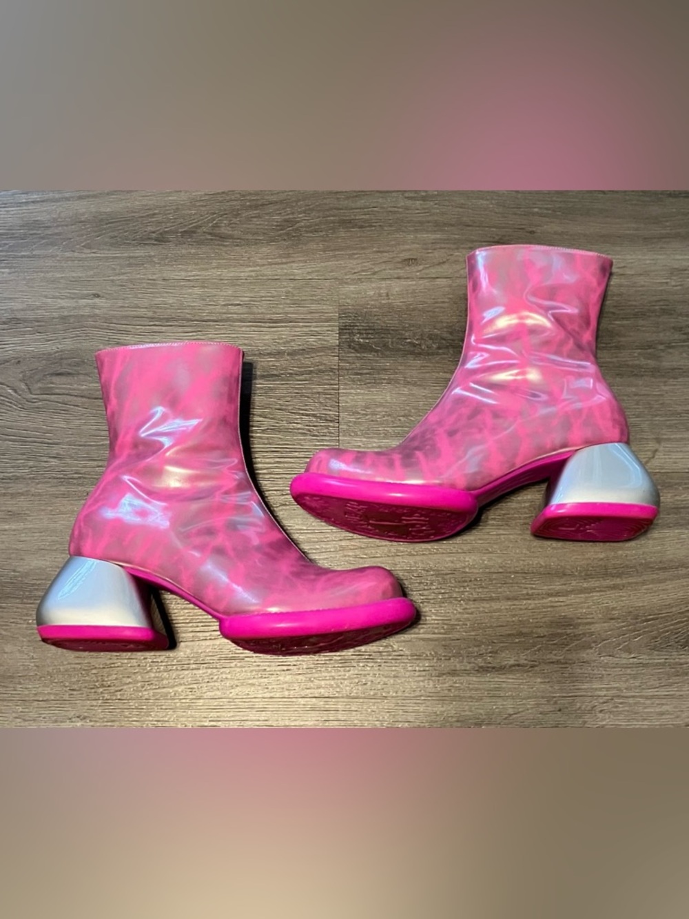 John Fluevog Pink and Silver Haring Boots size 9